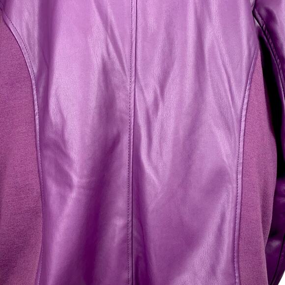 Colleen Lopez Womens 2XL Purple Faux Leather Knit Sides Zip Up Jacket - Picture 11 of 13